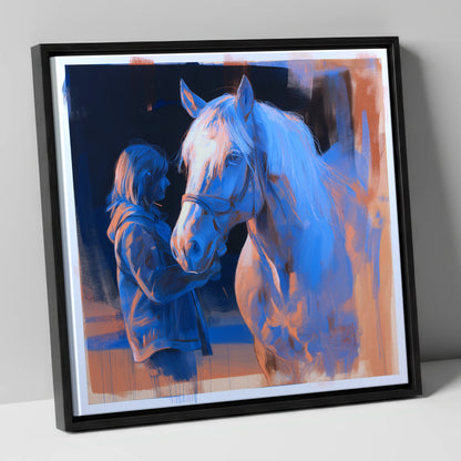 The Cobalt Bond horse & rider canvas wall art in black frame