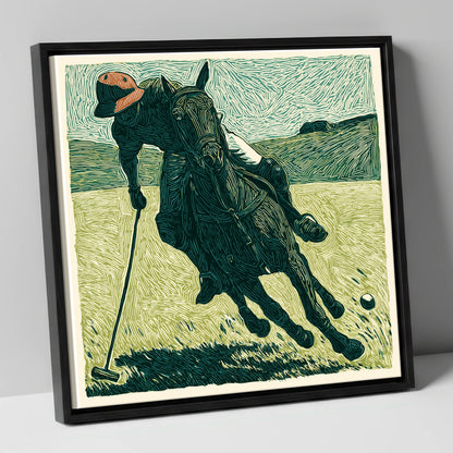 Dynamic Polo Strike polo horse canvas wall art in black frame