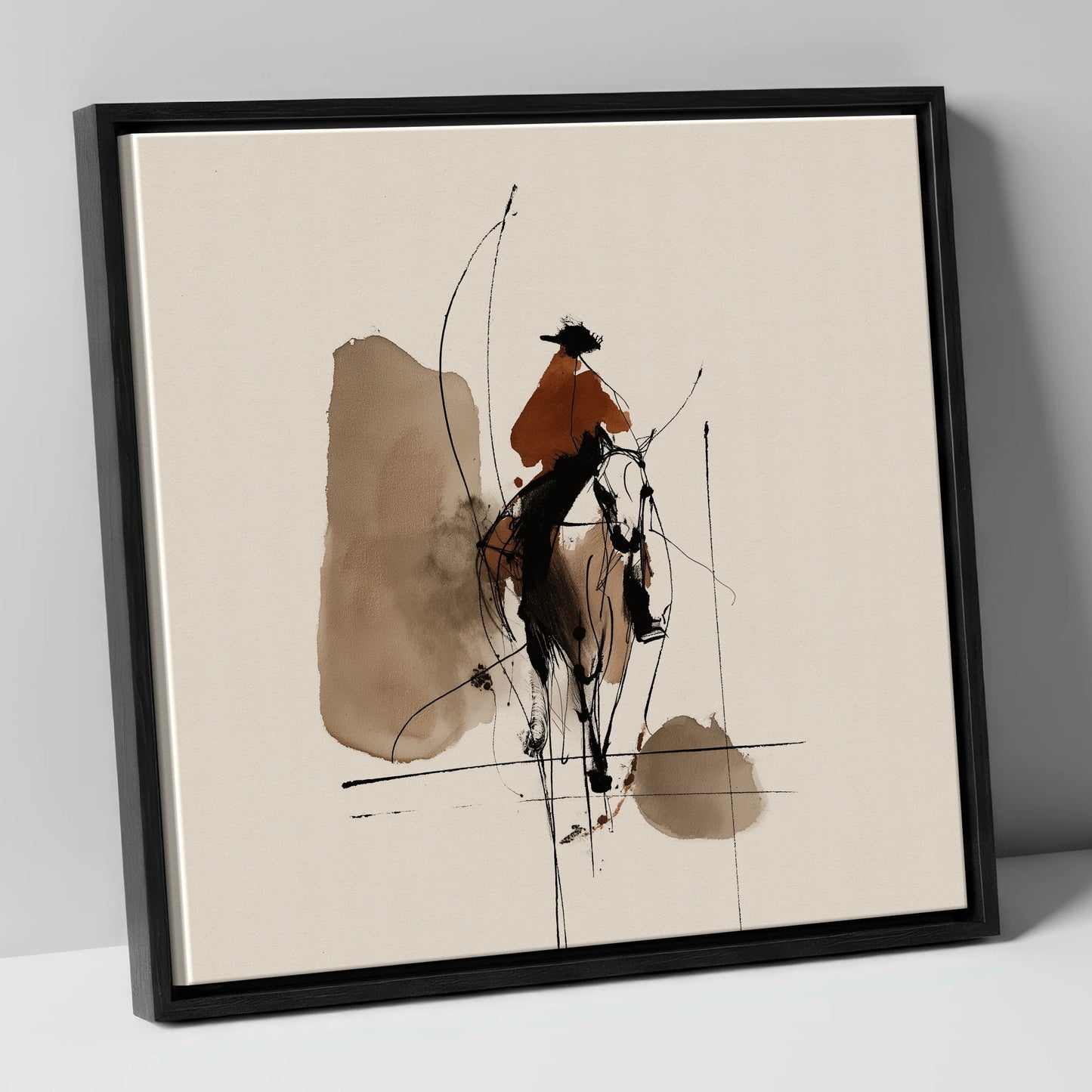 Terracotta Vaquero western horse canvas wall art in black frame