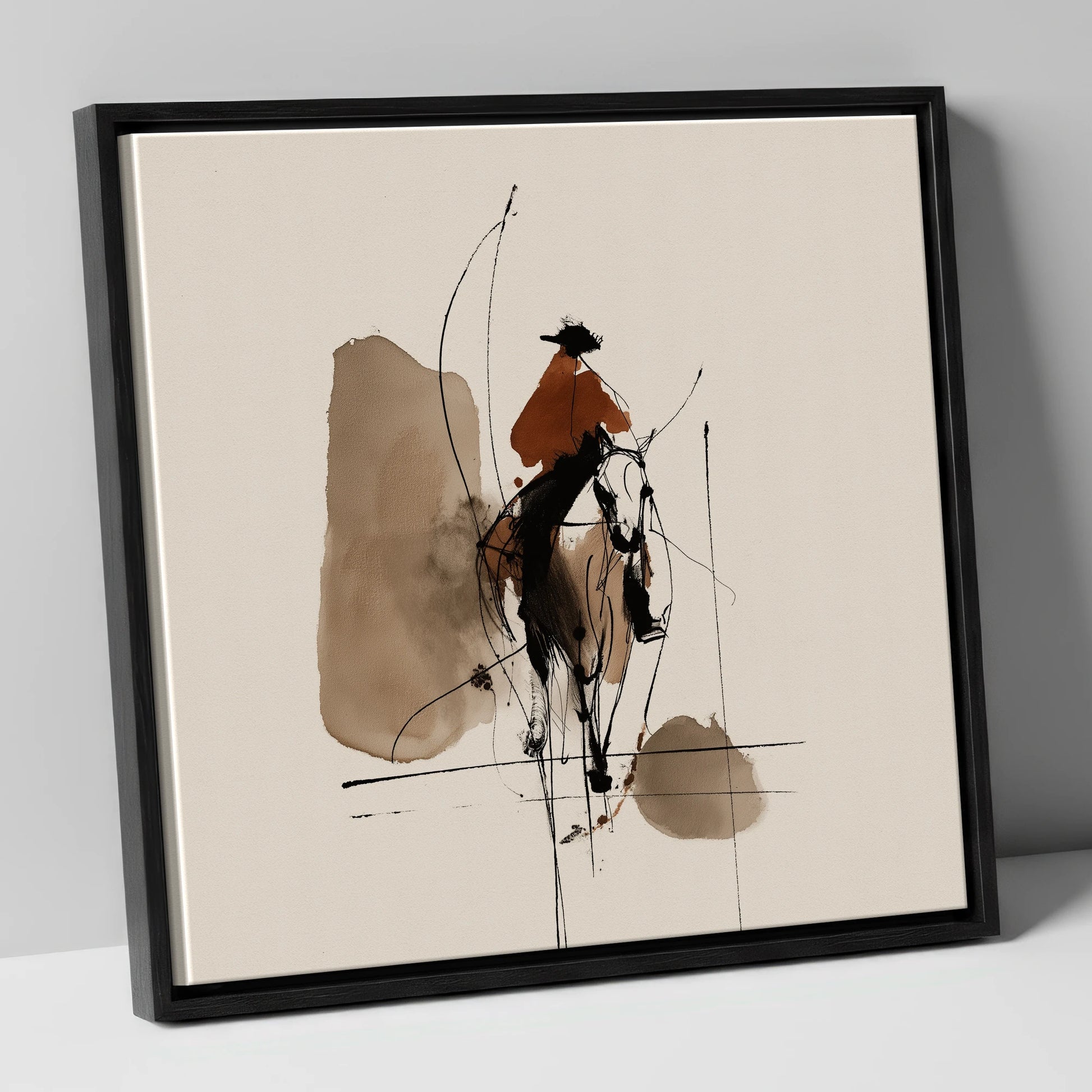 Terracotta Vaquero western horse canvas wall art in black frame