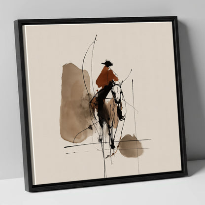 Terracotta Vaquero western horse canvas wall art in black frame