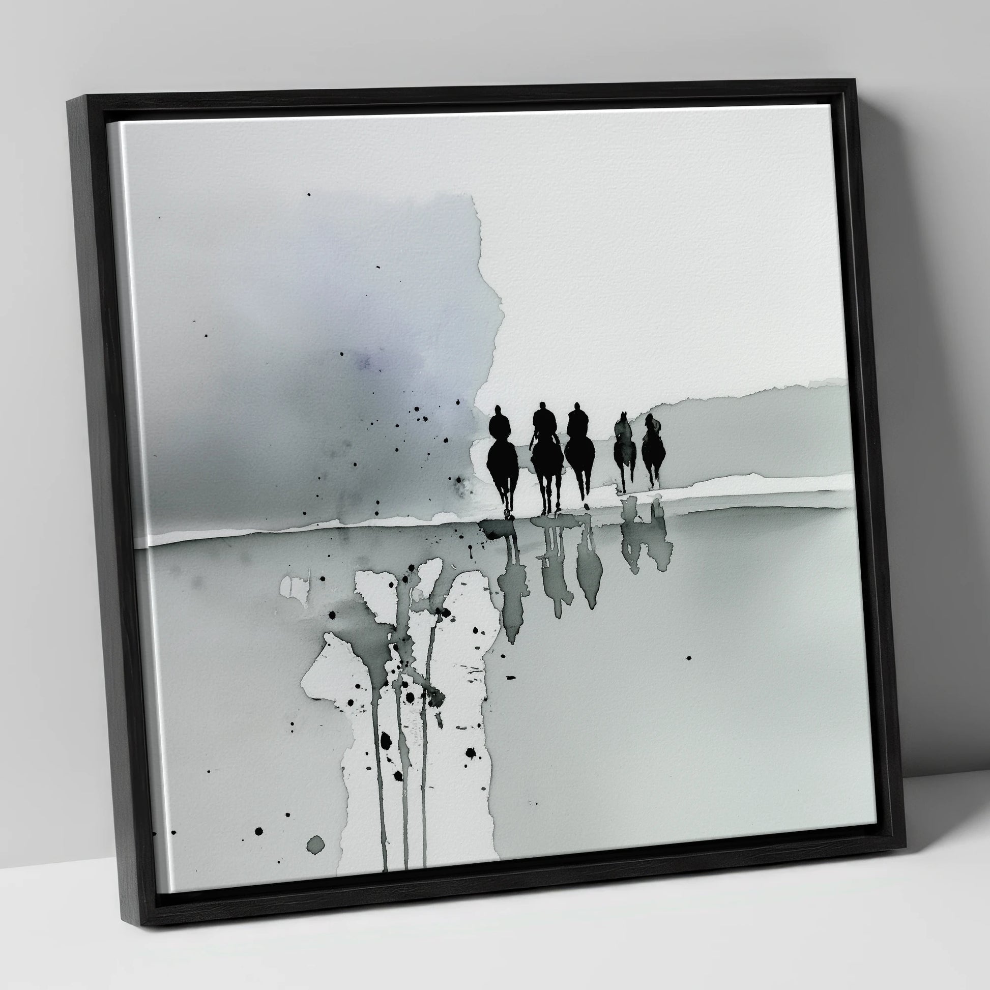 The Morning String racing horse canvas wall art in black frame
