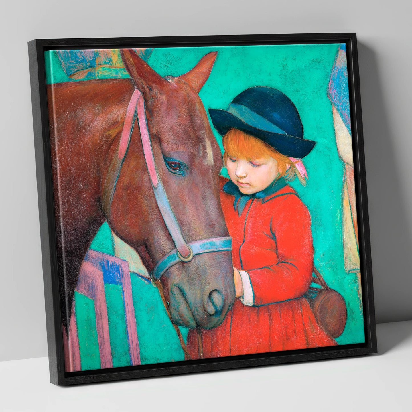 The Gentle Introduction horse & rider canvas wall art in black frame