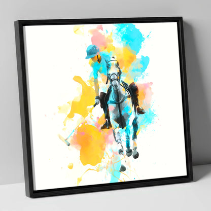 The Perfect Strike polo horse canvas wall art in black frame