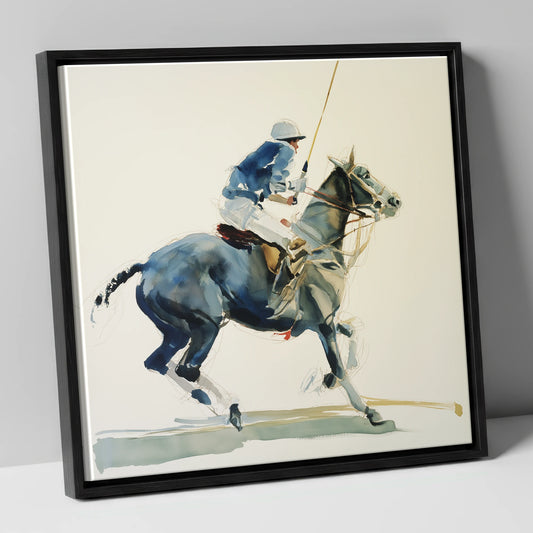 Mid-Chukka Momentum polo horse canvas wall art in black frame