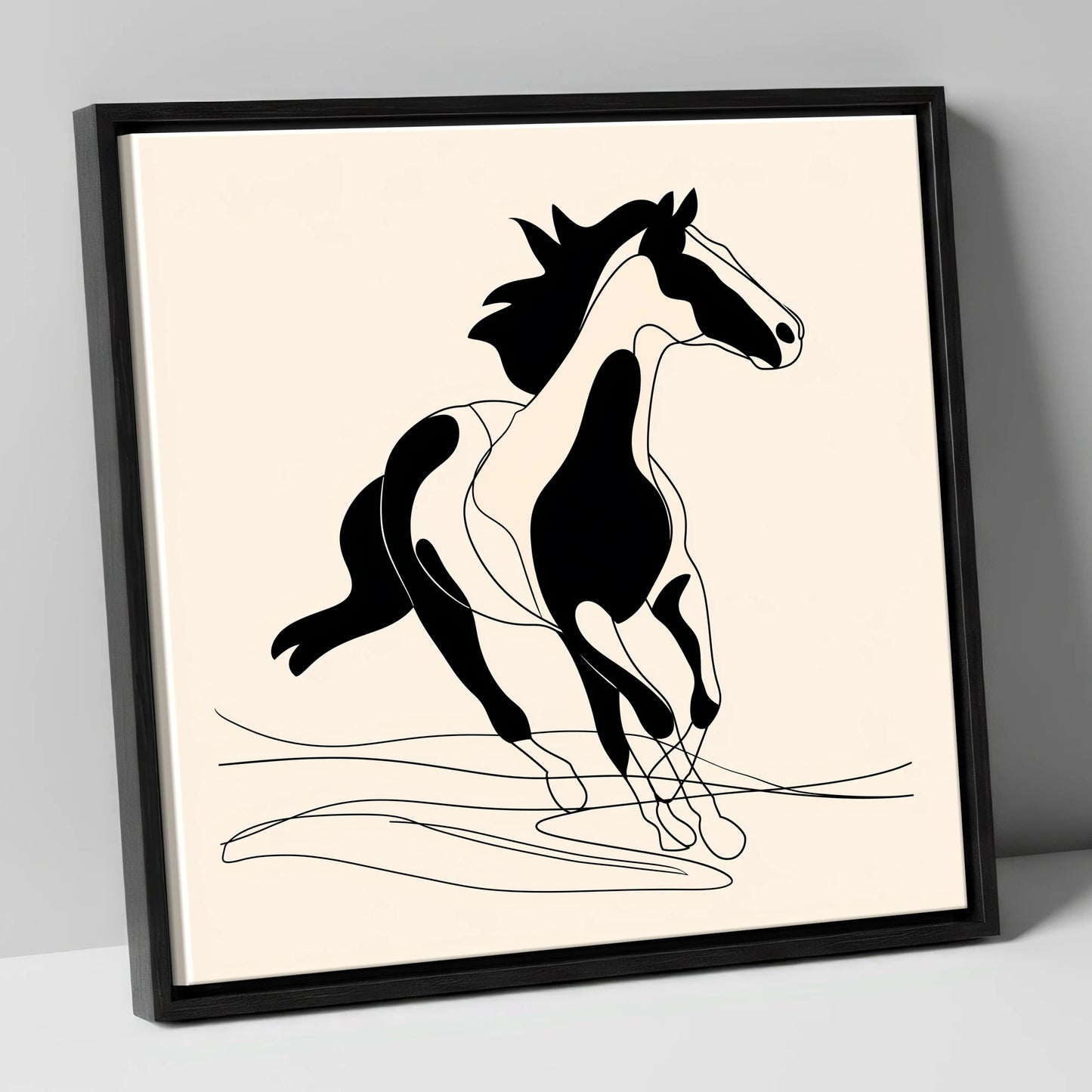 Fluid Equine Silhouette wild horses canvas wall art in black frame