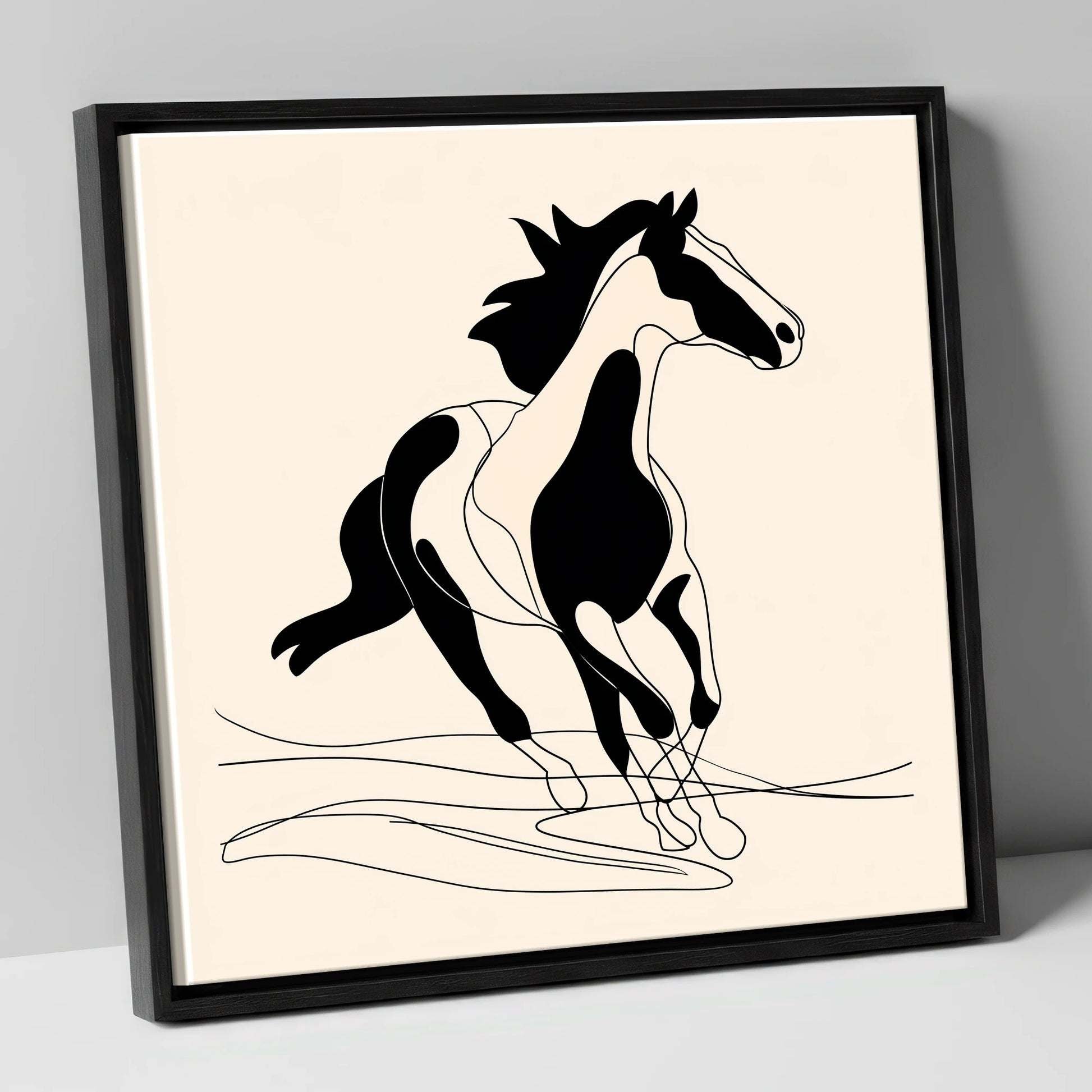 Fluid Equine Silhouette wild horses canvas wall art in black frame