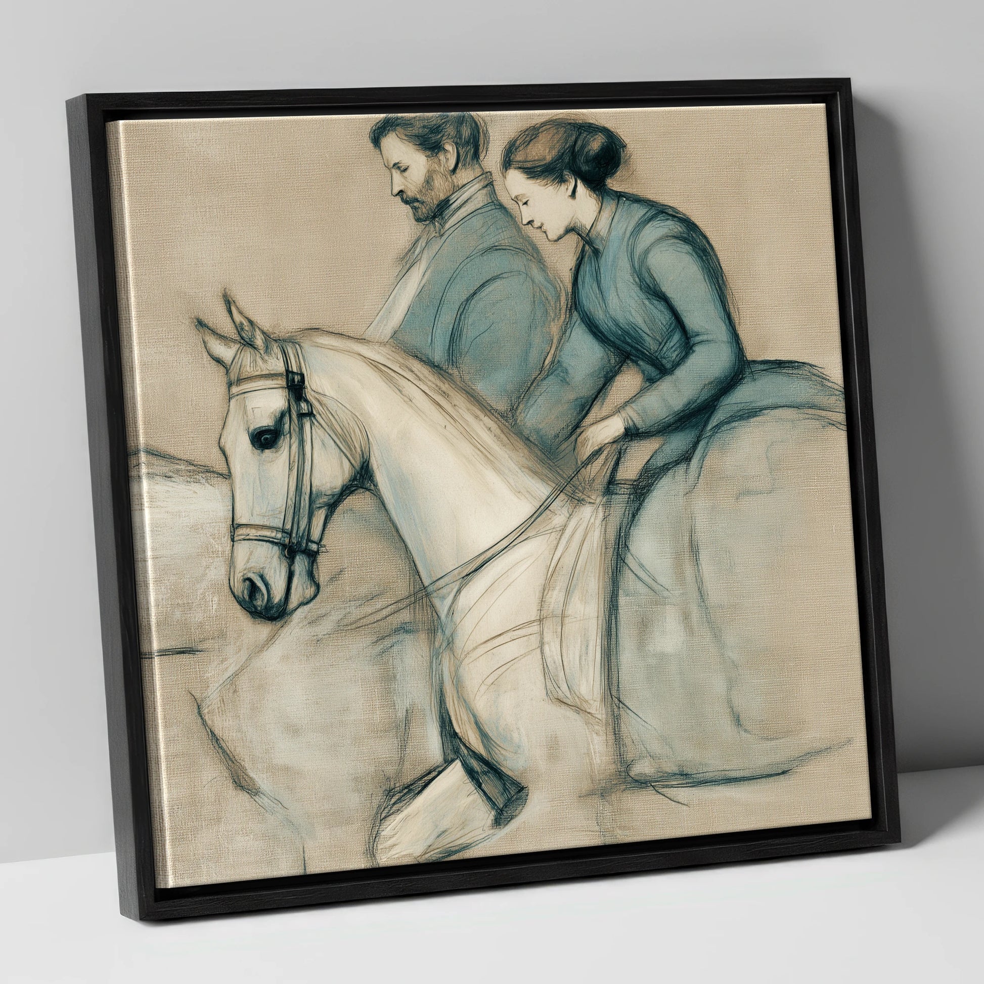 The Shared Journey horse & rider canvas wall art in black frame