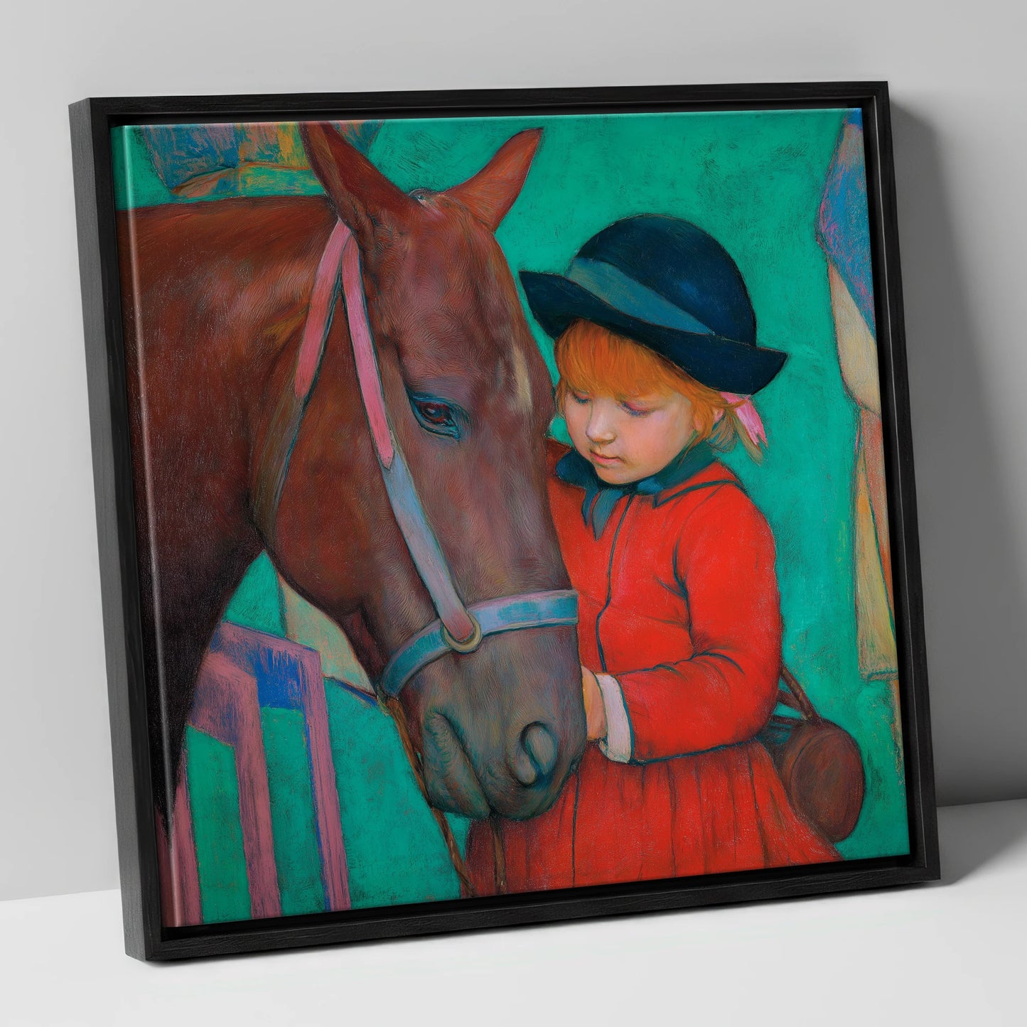The Gentle Introduction horse & rider canvas wall art in black frame