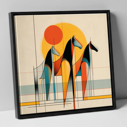 Rhythmic Horizon horse landscape canvas wall art in black frame