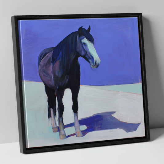 The Indigo Shadow horse portrait canvas wall art in black frame