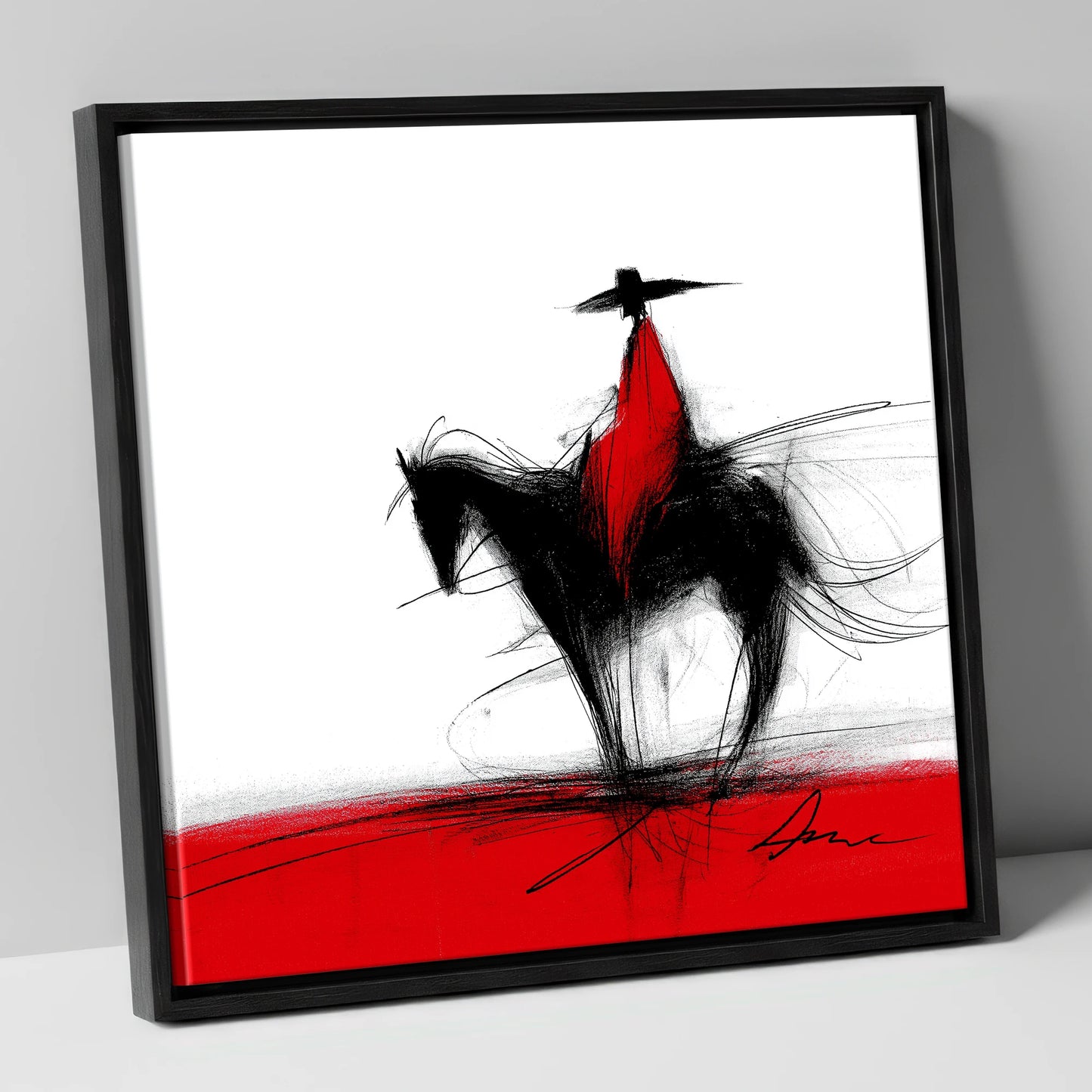 Crimson Vaquero western horse canvas wall art in black frame