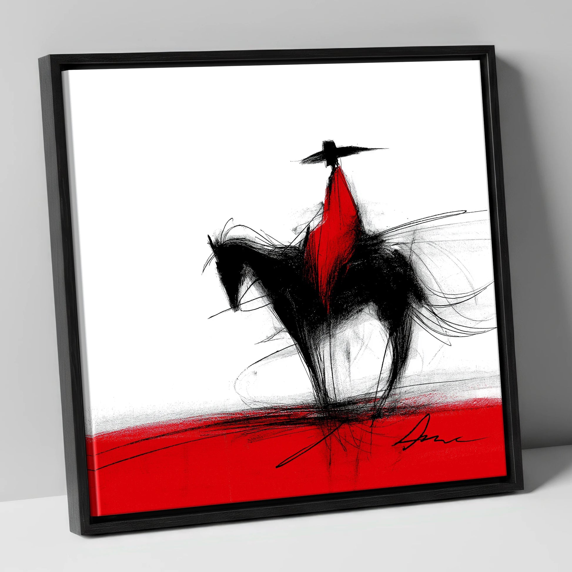 Crimson Vaquero western horse canvas wall art in black frame