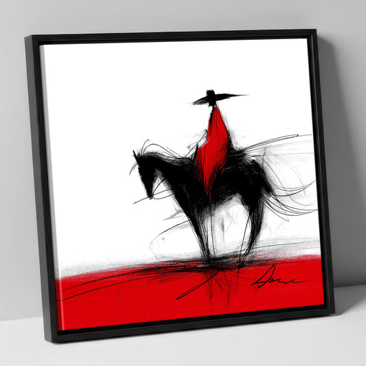 Crimson Vaquero western horse canvas wall art in black frame