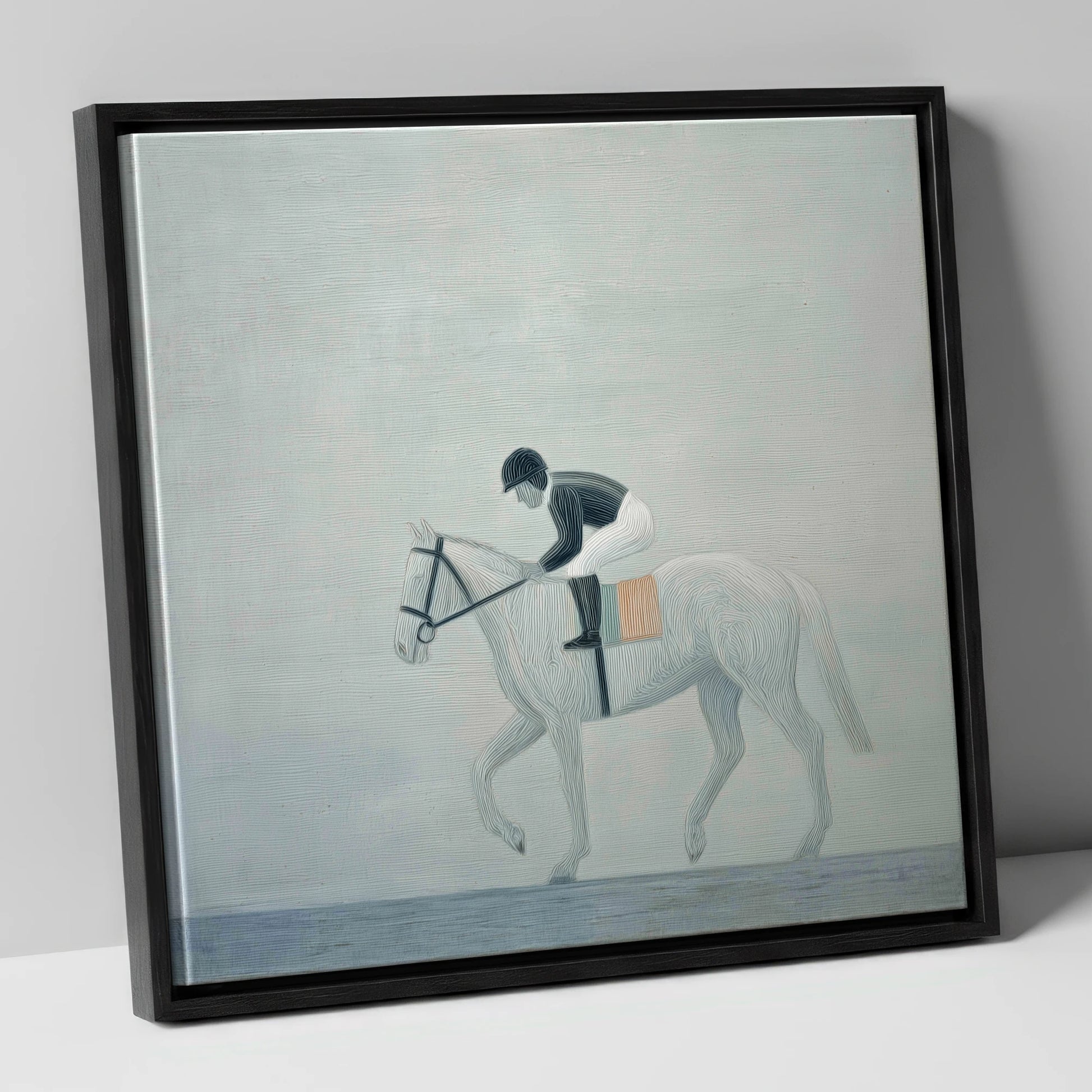 The Quiet Contender racing horse canvas wall art in black frame