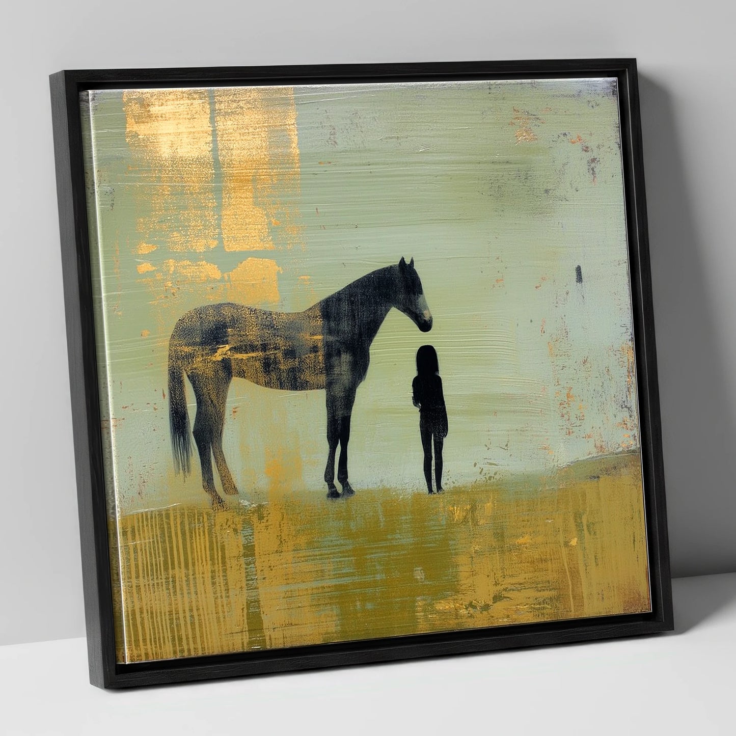 Gilded Connection horse & rider canvas wall art in black frame