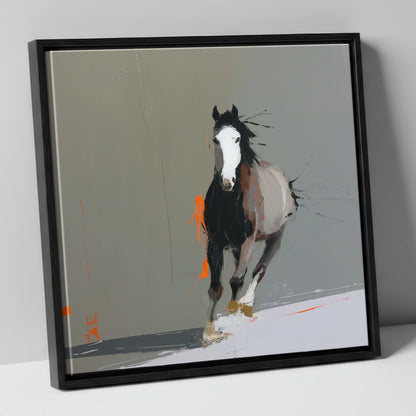 Striking Forward Impulse horse portrait canvas wall art in black frame
