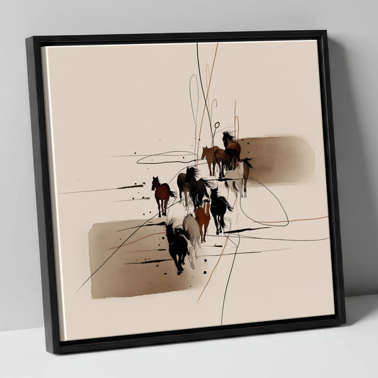 Wild Herd Dynamics wild horses canvas wall art in black frame