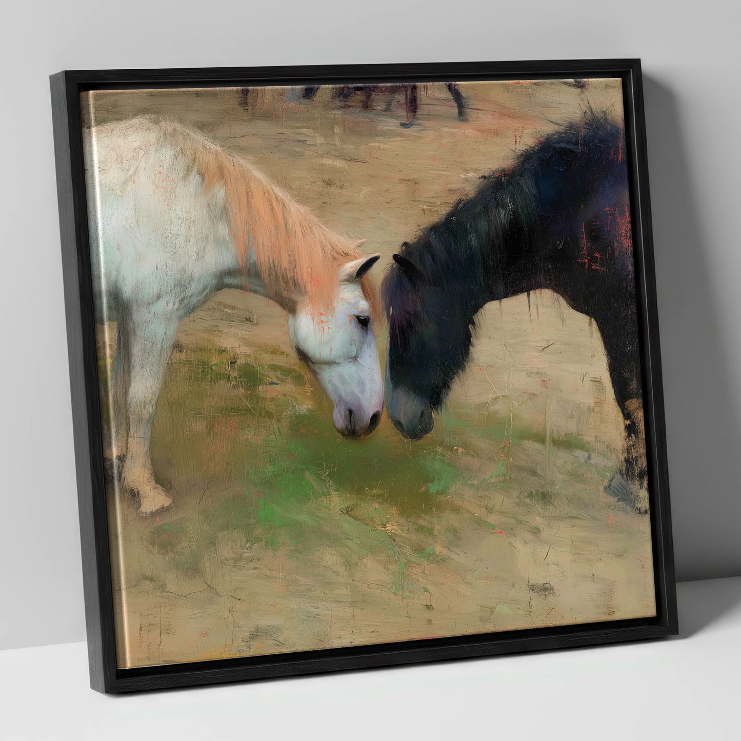 Gentle Connection horse portrait canvas wall art in black frame