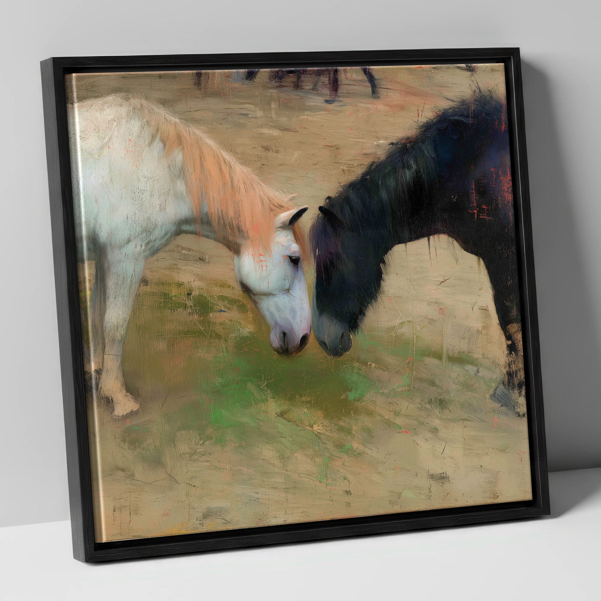 Gentle Connection horse portrait canvas wall art in black frame