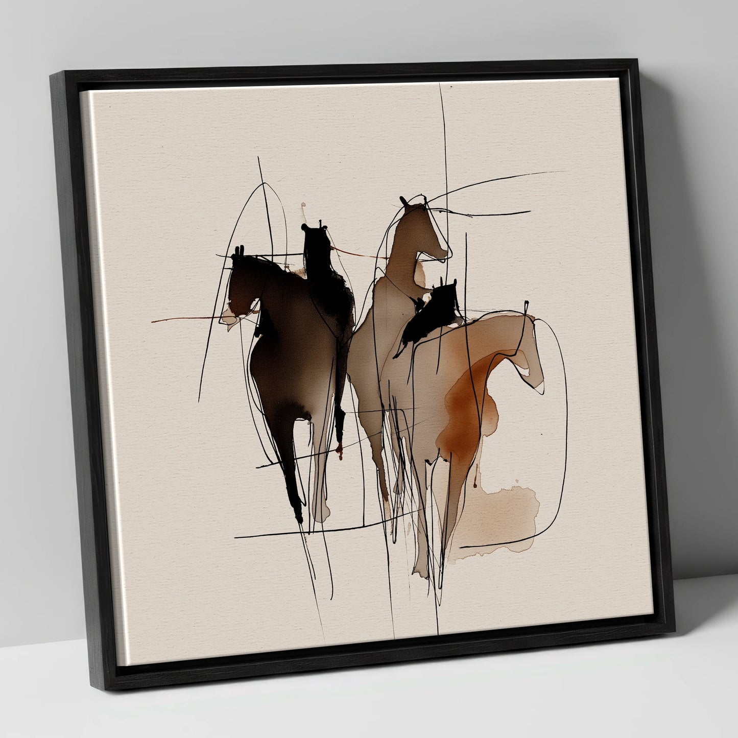 Dynamic Equine Trio horse portrait canvas wall art in black frame