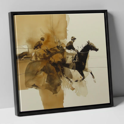 Surge of Sepia racing horse canvas wall art in black frame