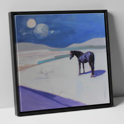Midnight Solitude horse landscape canvas wall art in black frame