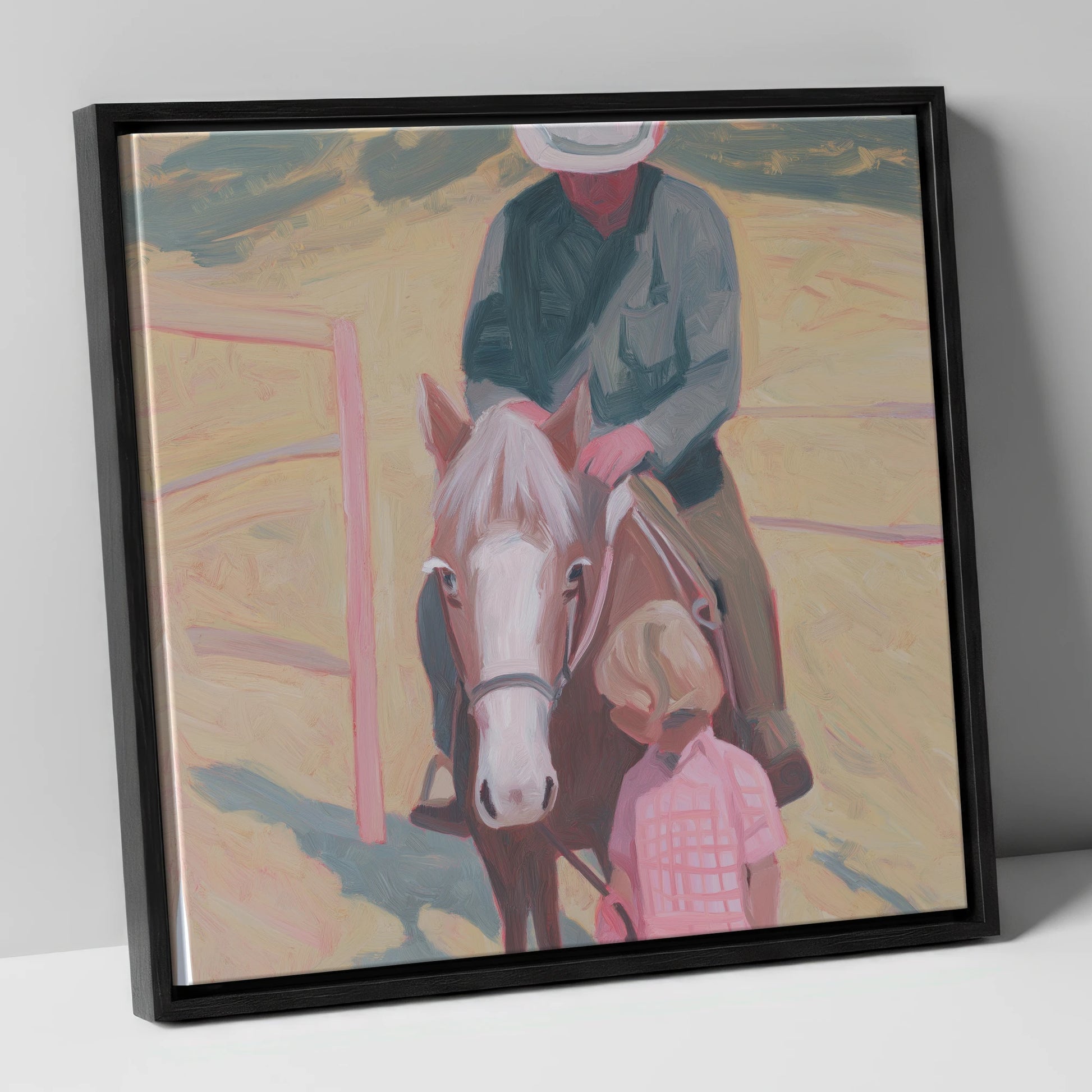 The Gentle Lesson horse & rider canvas wall art in black frame