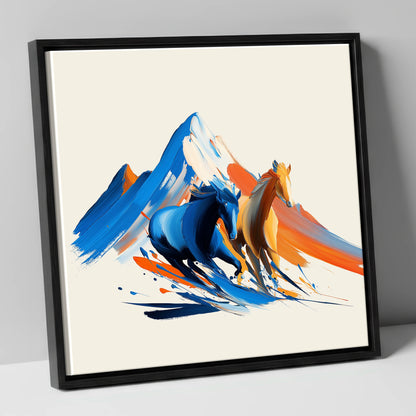 Vivid Mountain Strides horse landscape canvas wall art in black frame