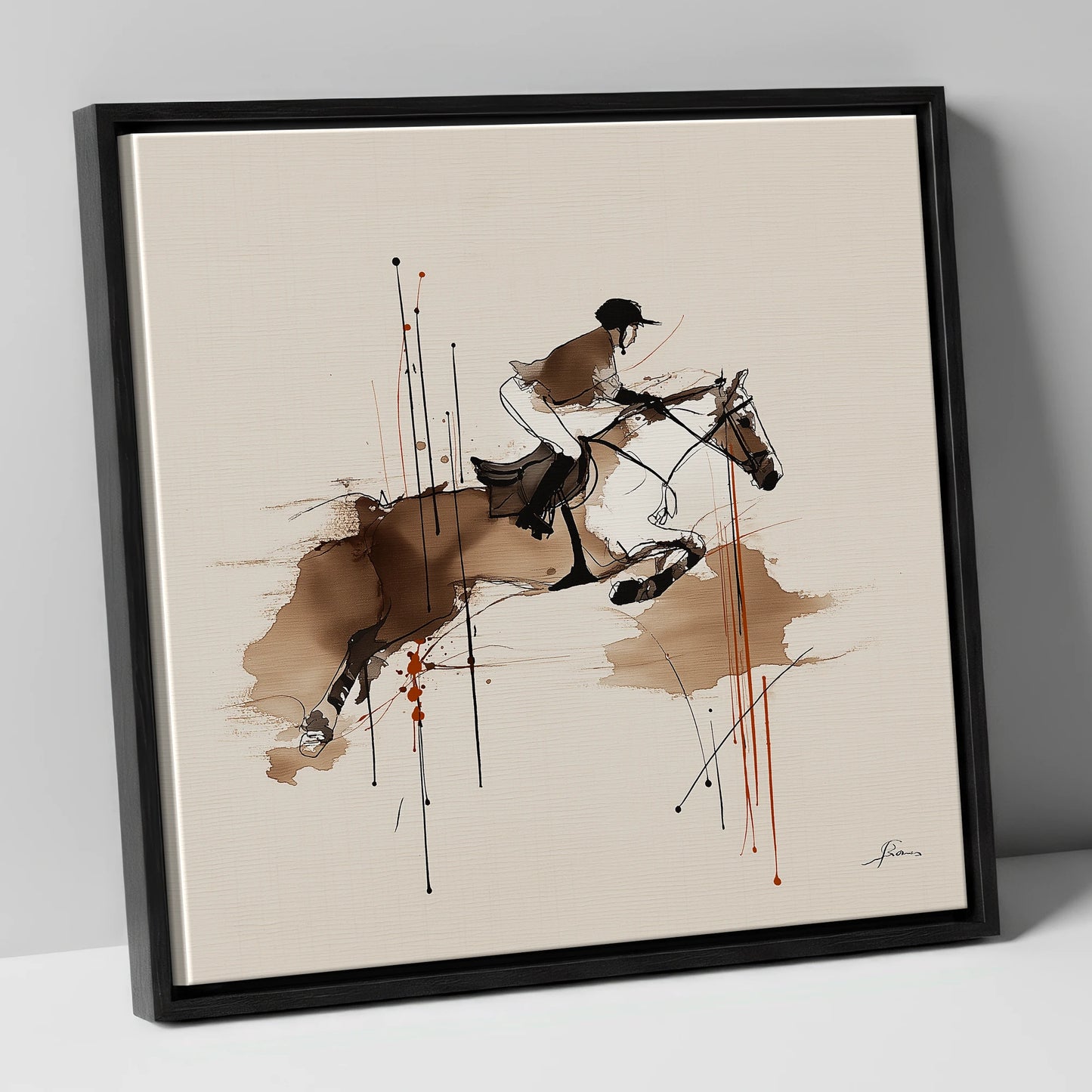 Airborne Momentum show jumping horse canvas wall art in black frame