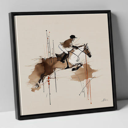 Airborne Momentum show jumping horse canvas wall art in black frame