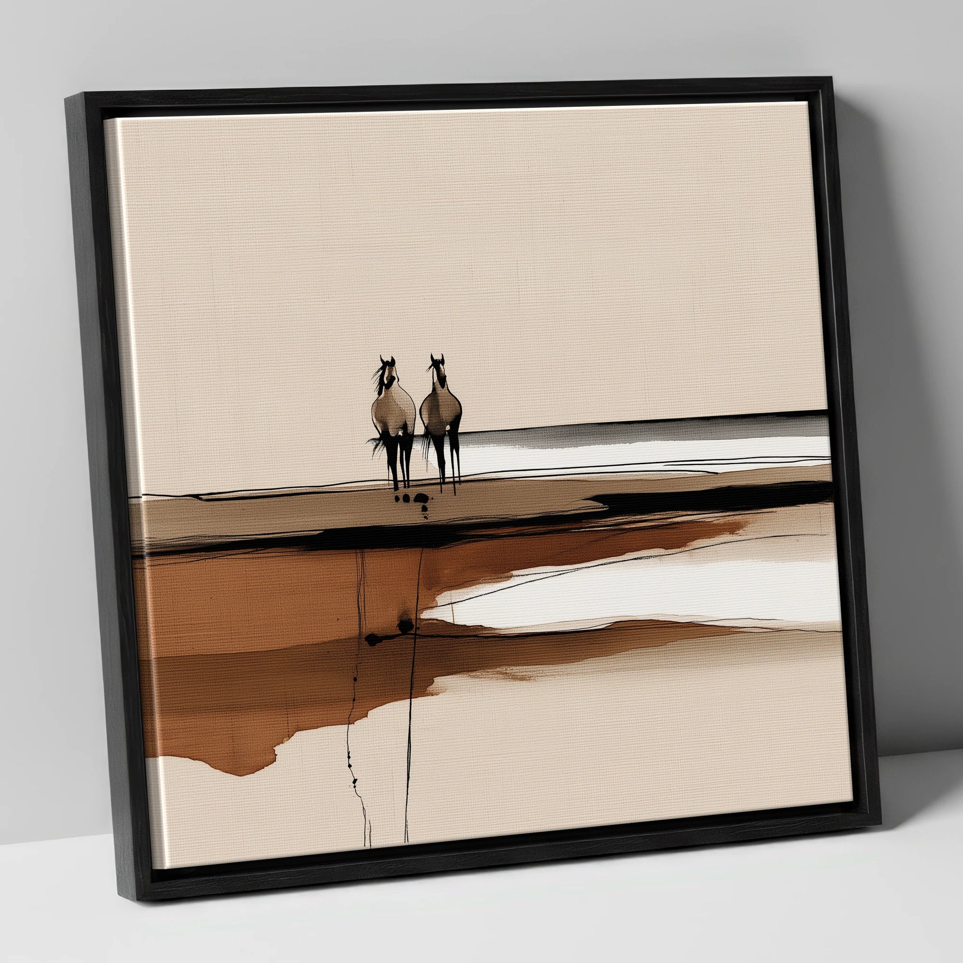 Distant Horizon Companions horse landscape canvas wall art in black frame