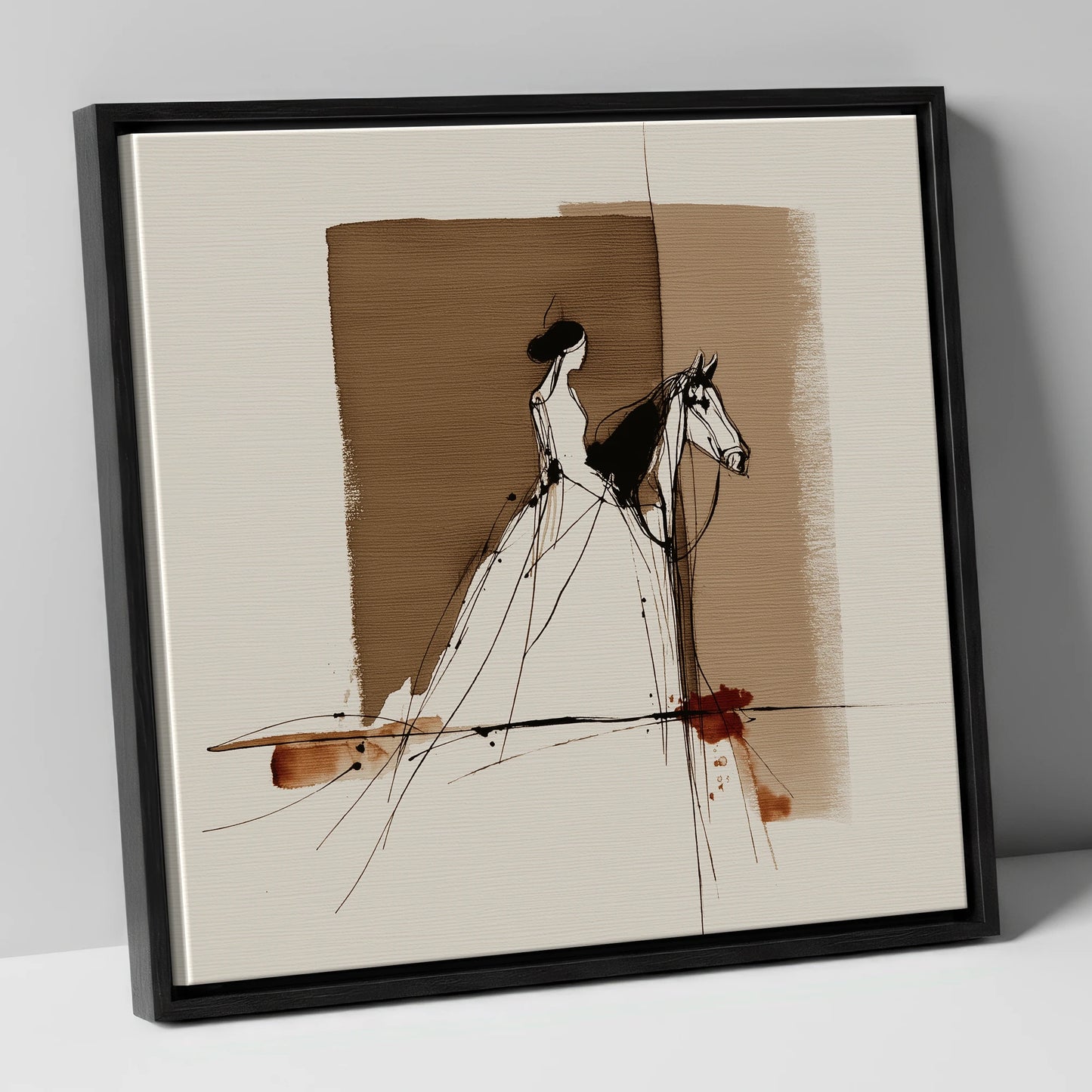 Bound in Sepia horse & rider canvas wall art in black frame