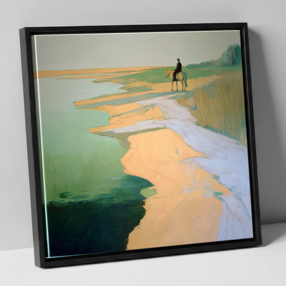 Solitary Shoreline Hack beach horse canvas wall art in black frame