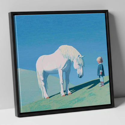 The Gentle Meeting horse & rider canvas wall art in black frame
