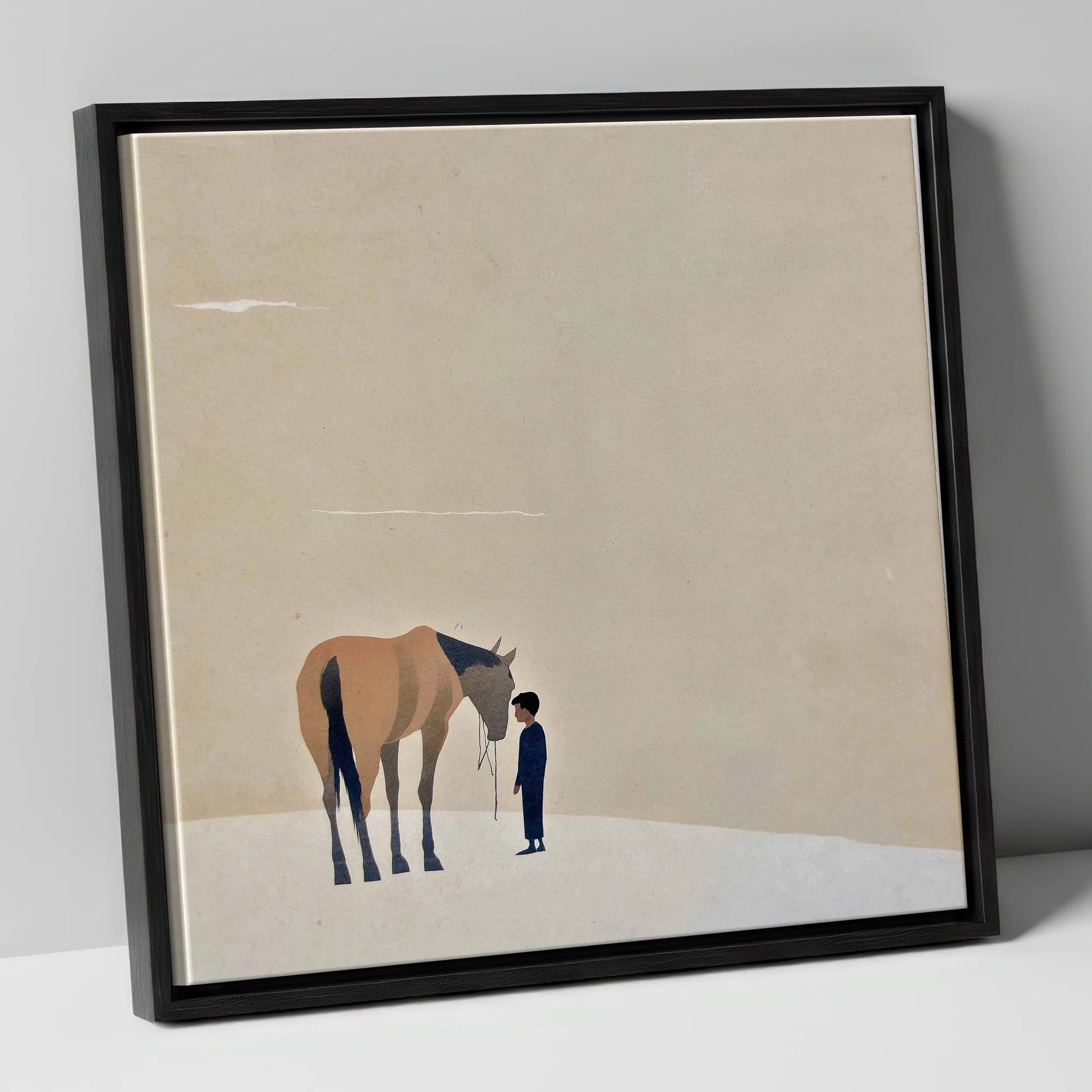A Quiet Understanding horse & rider canvas wall art in black frame