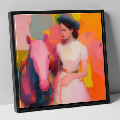 The Vibrant Companion horse & rider canvas wall art in black frame