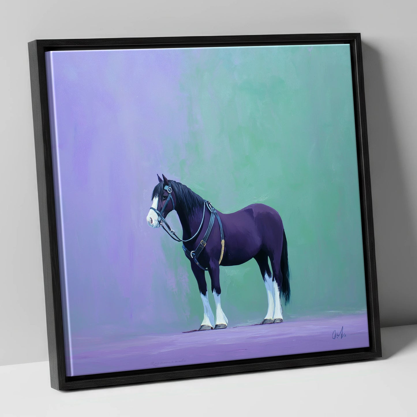 Harnessed Strength working horse canvas wall art in black frame