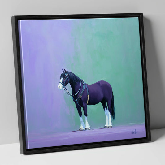 Harnessed Strength working horse canvas wall art in black frame