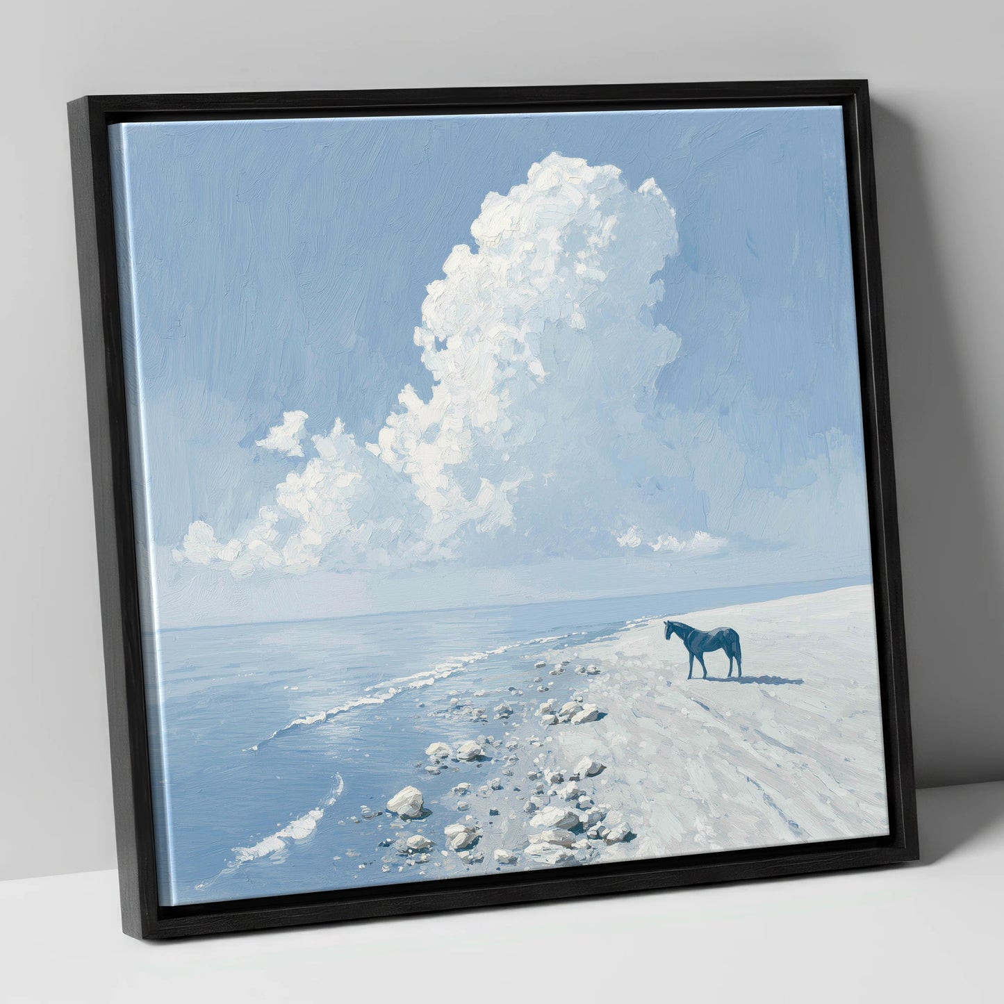 The Azure Shore horse landscape canvas wall art in black frame