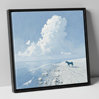 The Azure Shore horse landscape canvas wall art in black frame