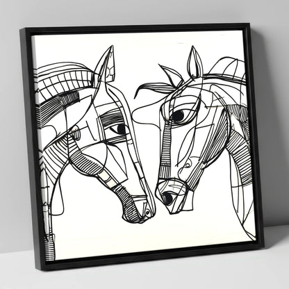 Linear Equine Connection horse portrait canvas wall art in black frame