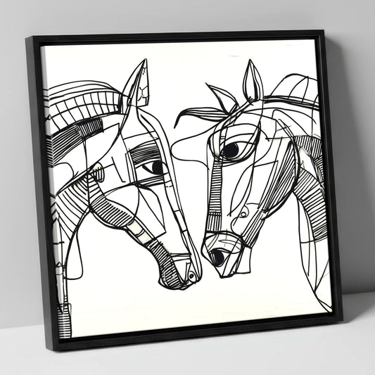 Linear Equine Connection horse portrait canvas wall art in black frame