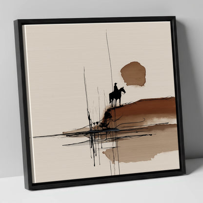 The Quiet Horizon western horse canvas wall art in black frame