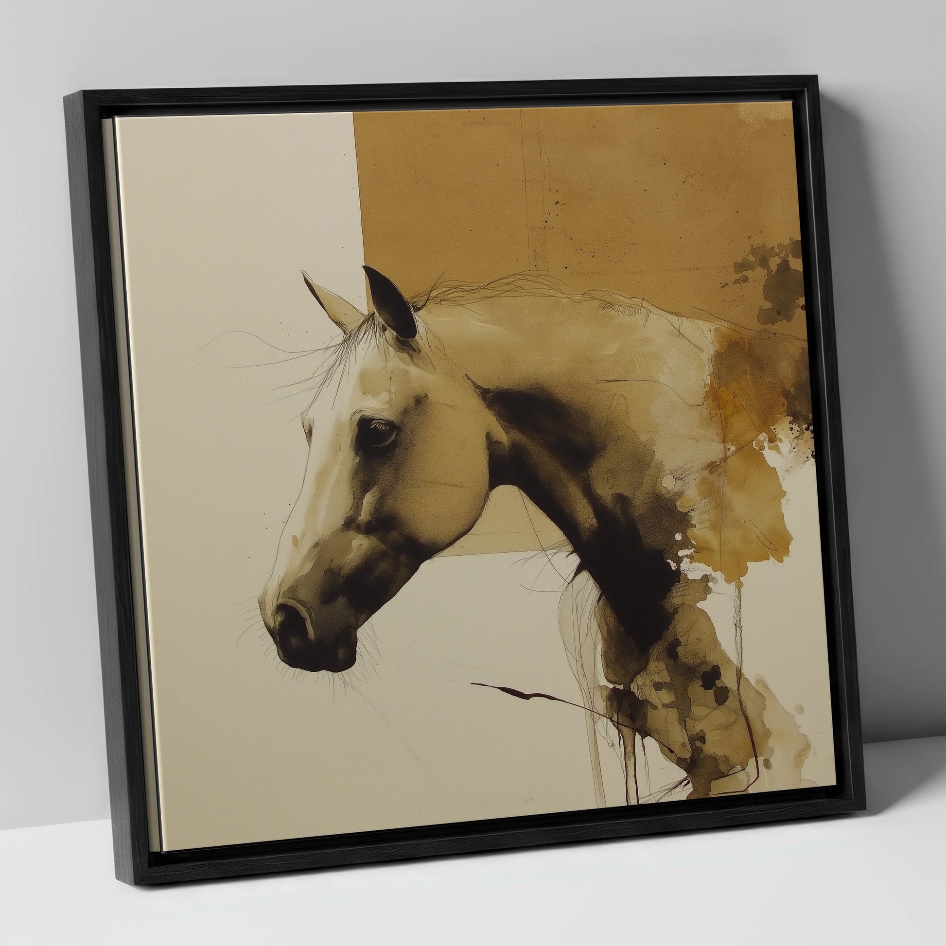 Expressive Sepia Profile horse breed canvas wall art in black frame