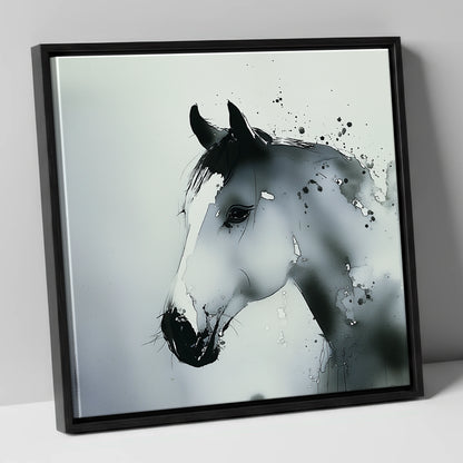 Atmospheric Grey Profile horse portrait canvas wall art in black frame