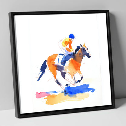 Vivid Gallop racing horse canvas wall art in black frame