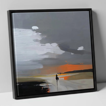 Into the Amber Dusk horse landscape canvas wall art in black frame