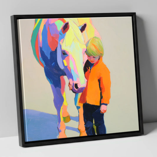 Radiant Bond horse & rider canvas wall art in black frame