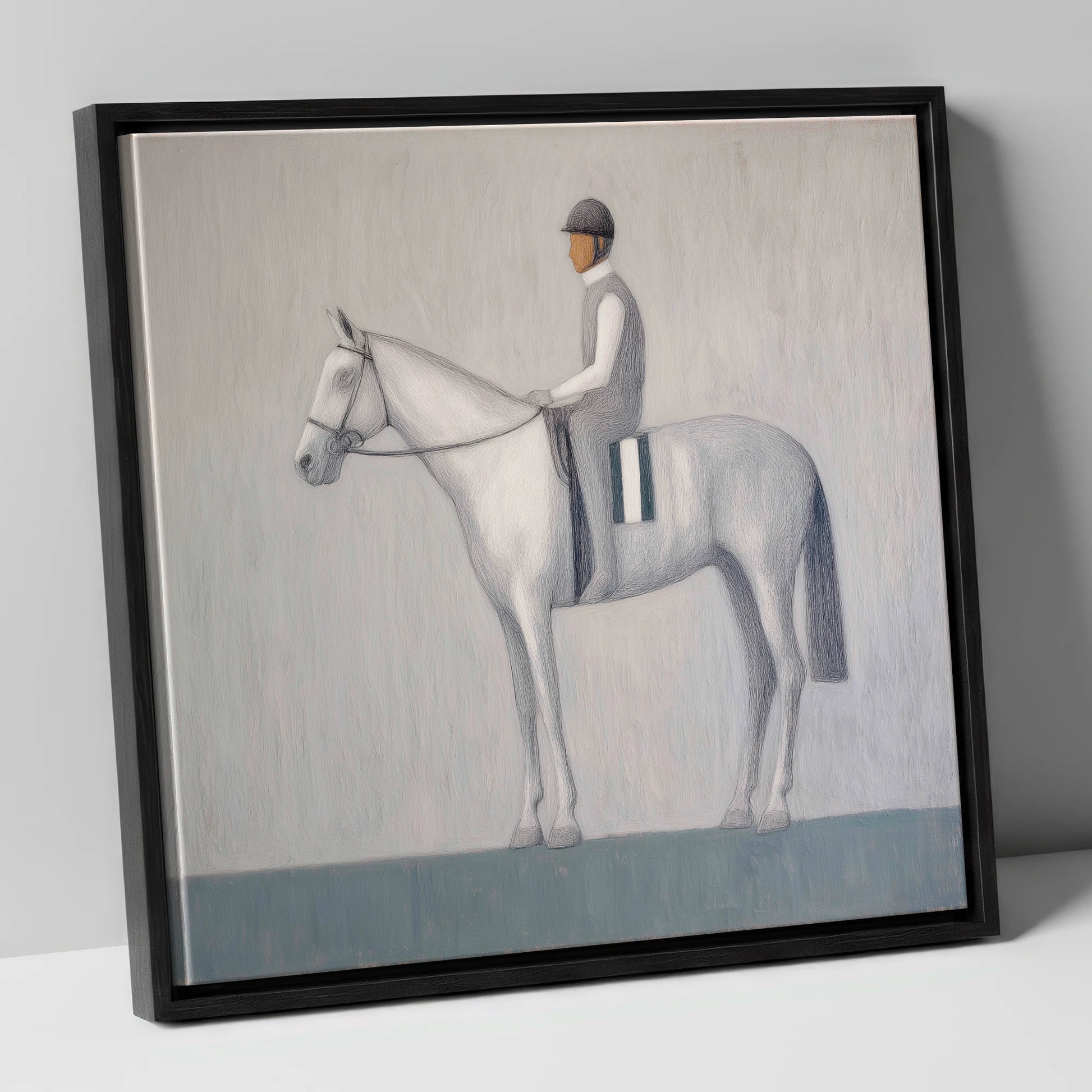 Serenity Before the Start racing horse canvas wall art in black frame